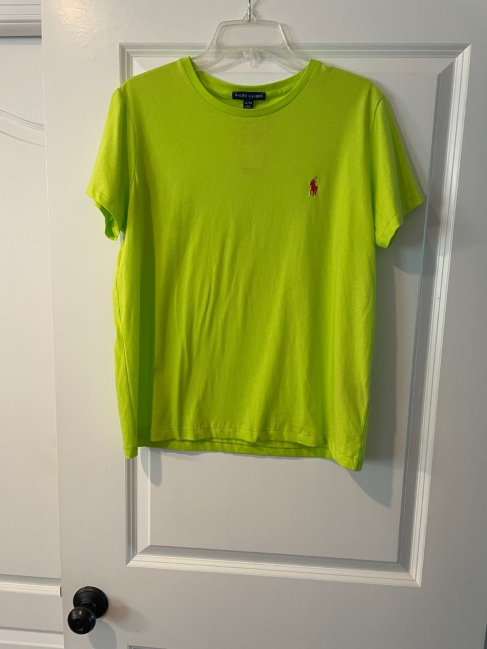 Ralph Lauren women Neon Lime Short Sleeve Crew Tee with Red Pony